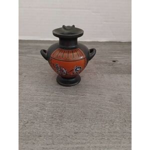 Roman Gladiator Orange & Black 2 7/8" Miniature Vase ff 1983 Crafted in Japan